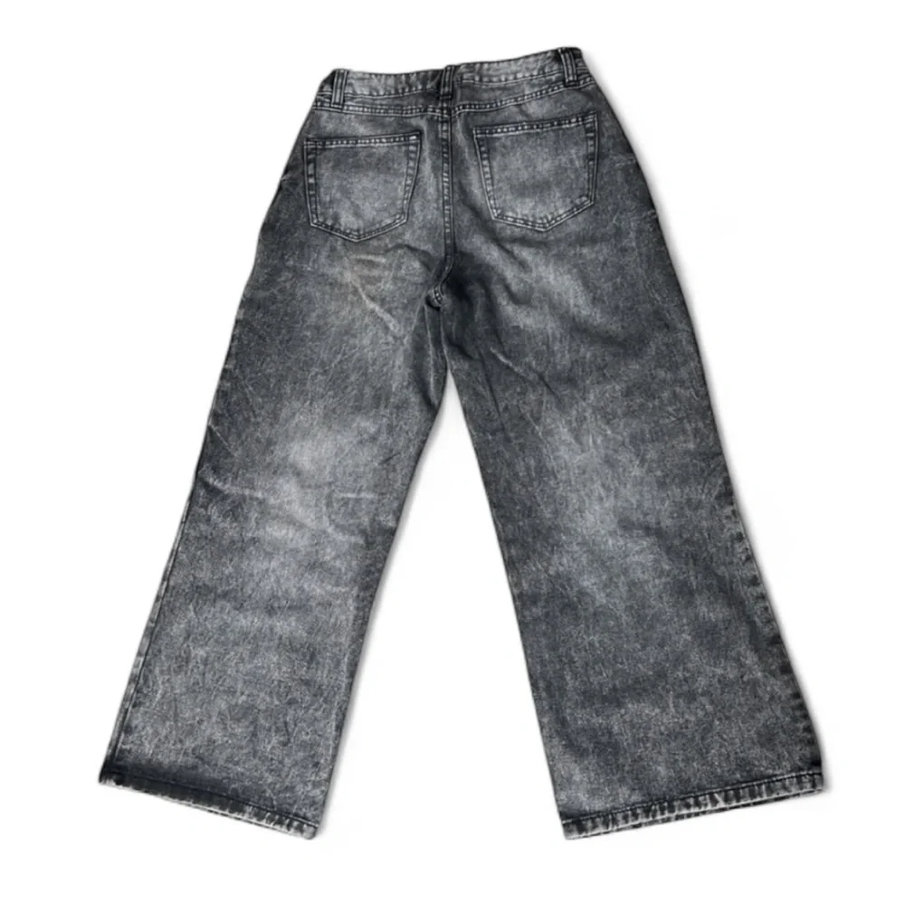 Rewash Super High Rise Wide Leg Charcoal  Distressed Jeans Women Sz 3/26